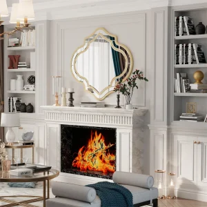 Irregular Silver Wall Mirror with Golden Rim - Thumbnail Image 2