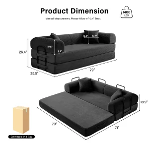 79'' Boneless Couch Foldable Convertible - Thumbnail Image 2