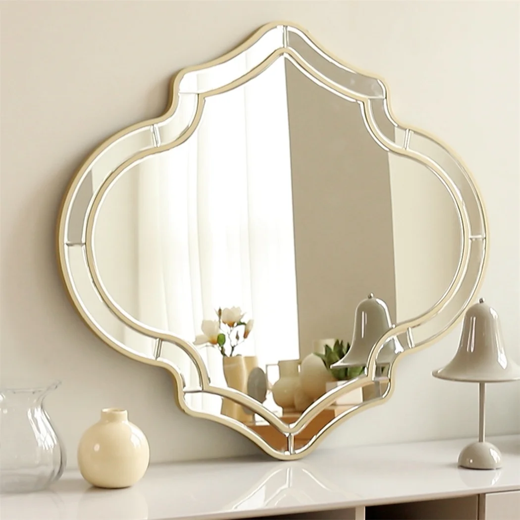 Irregular Silver Wall Mirror with Golden Rim - Image 1