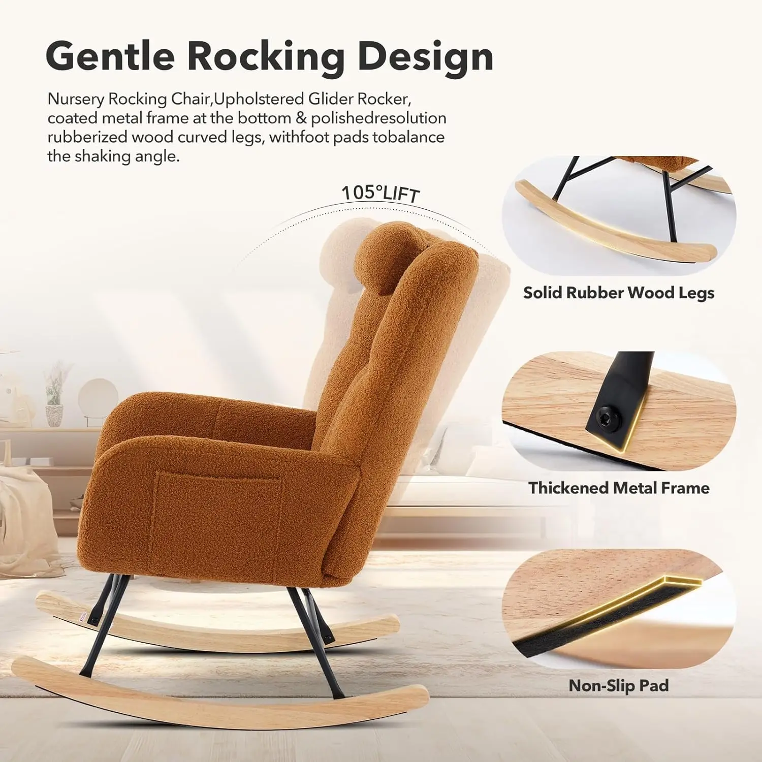 Modern Upholstered Nursery Rocking Chairs - Image 6