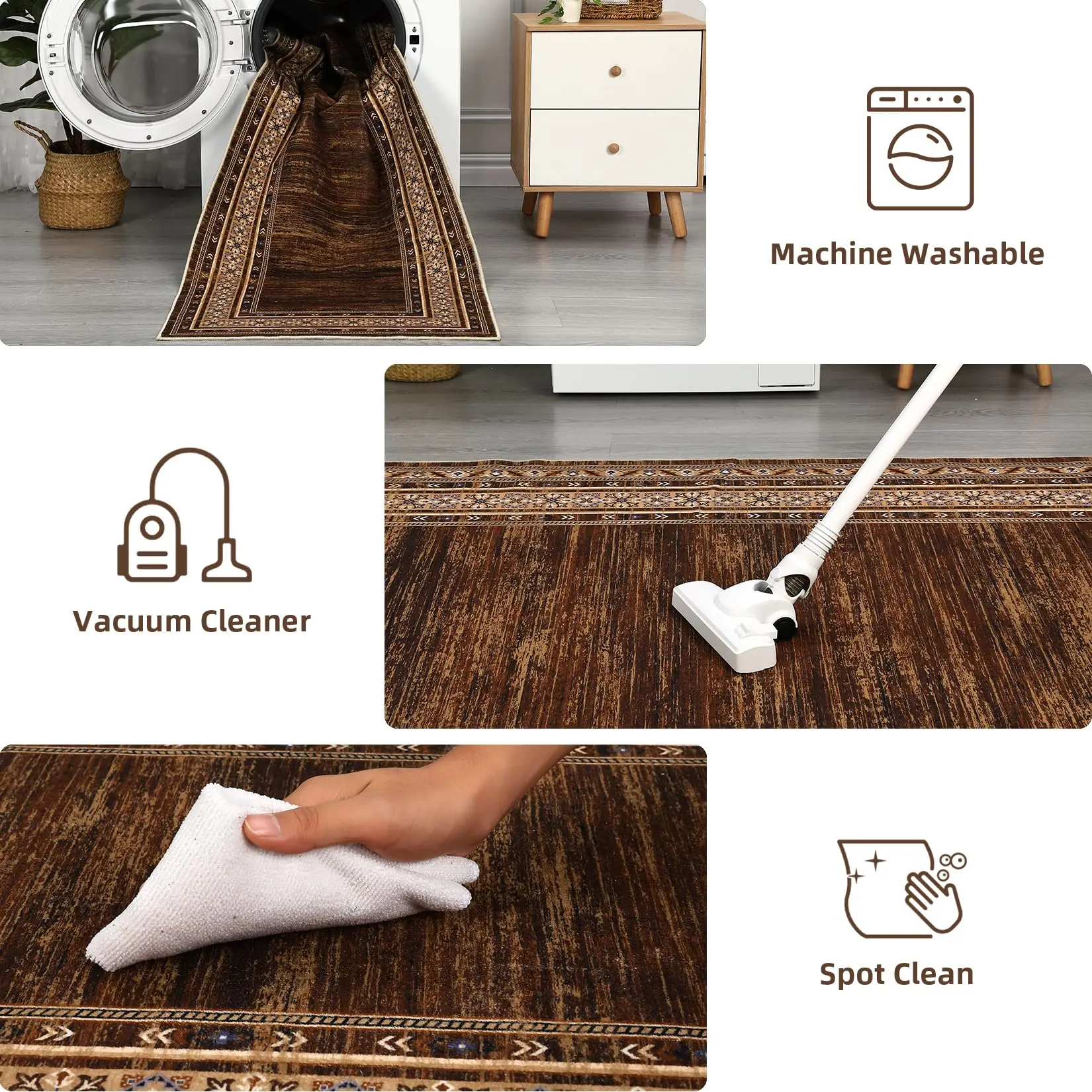 Area Rug 8x10 Washable Rug Brown Modern - Image 3