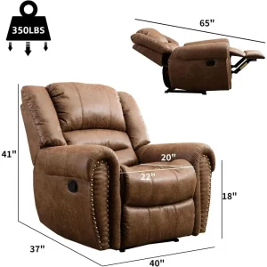 Leather Recliner Chair, Classic and Traditional - Thumbnail Image 2