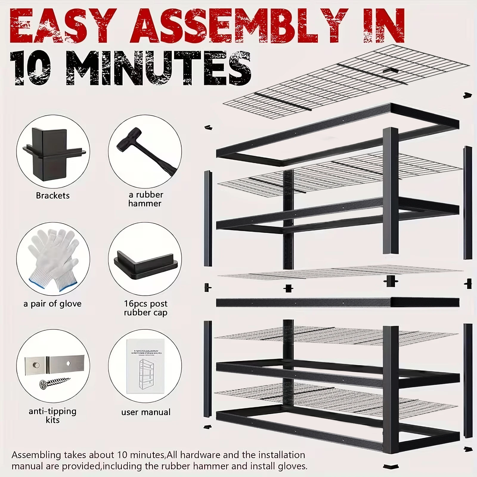84 Inch Heavy-Duty Metal Storage Rack - Image 3