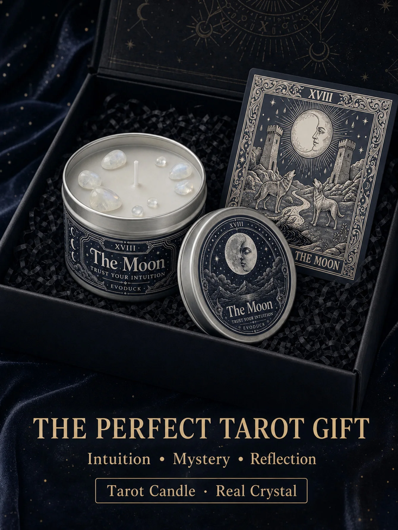 The Moon Tarot Candle with White Crystal Stones, - Image 7