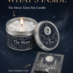The Moon Tarot Candle with White Crystal Stones, - Thumbnail Image 2