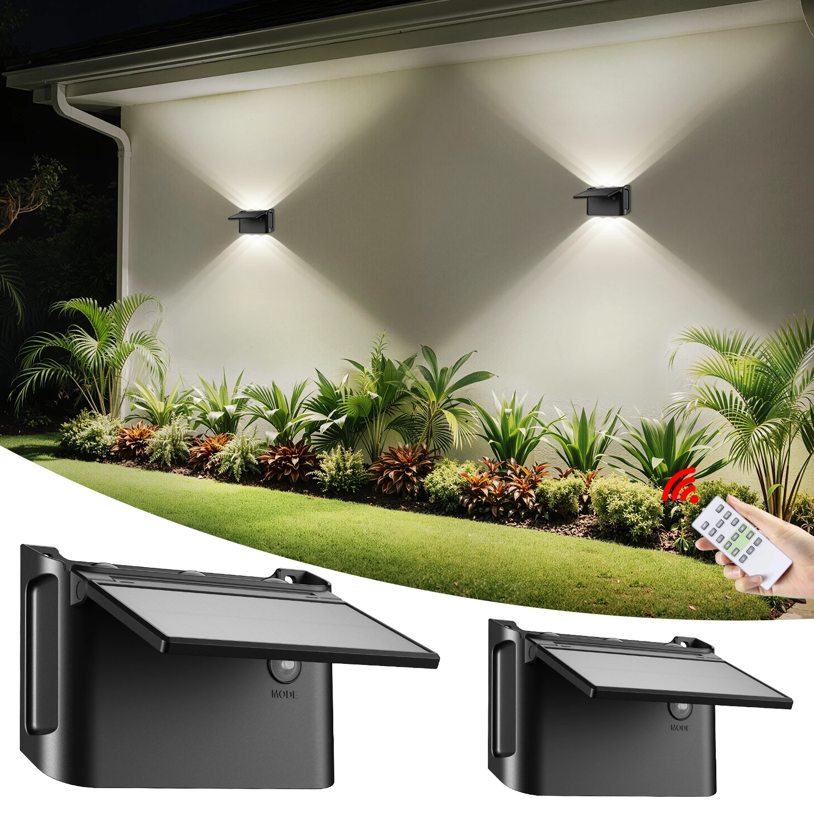 Solar Wall Lights 2 Pack with Remote - Image 1