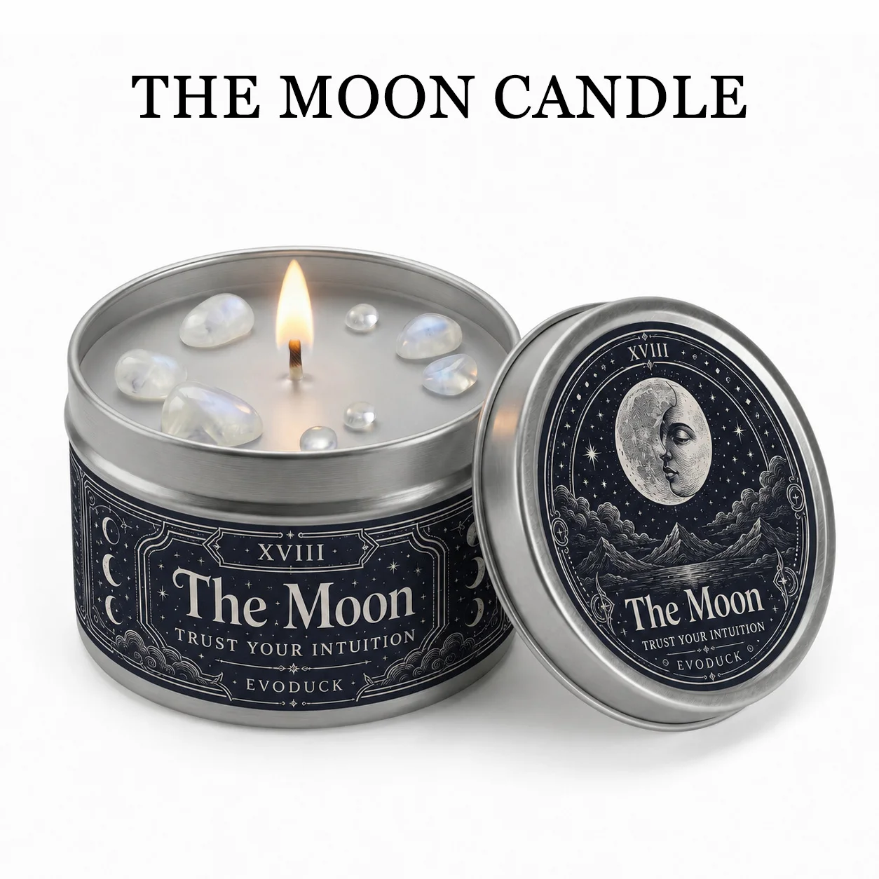 The Moon Tarot Candle with White Crystal Stones, - Image 9