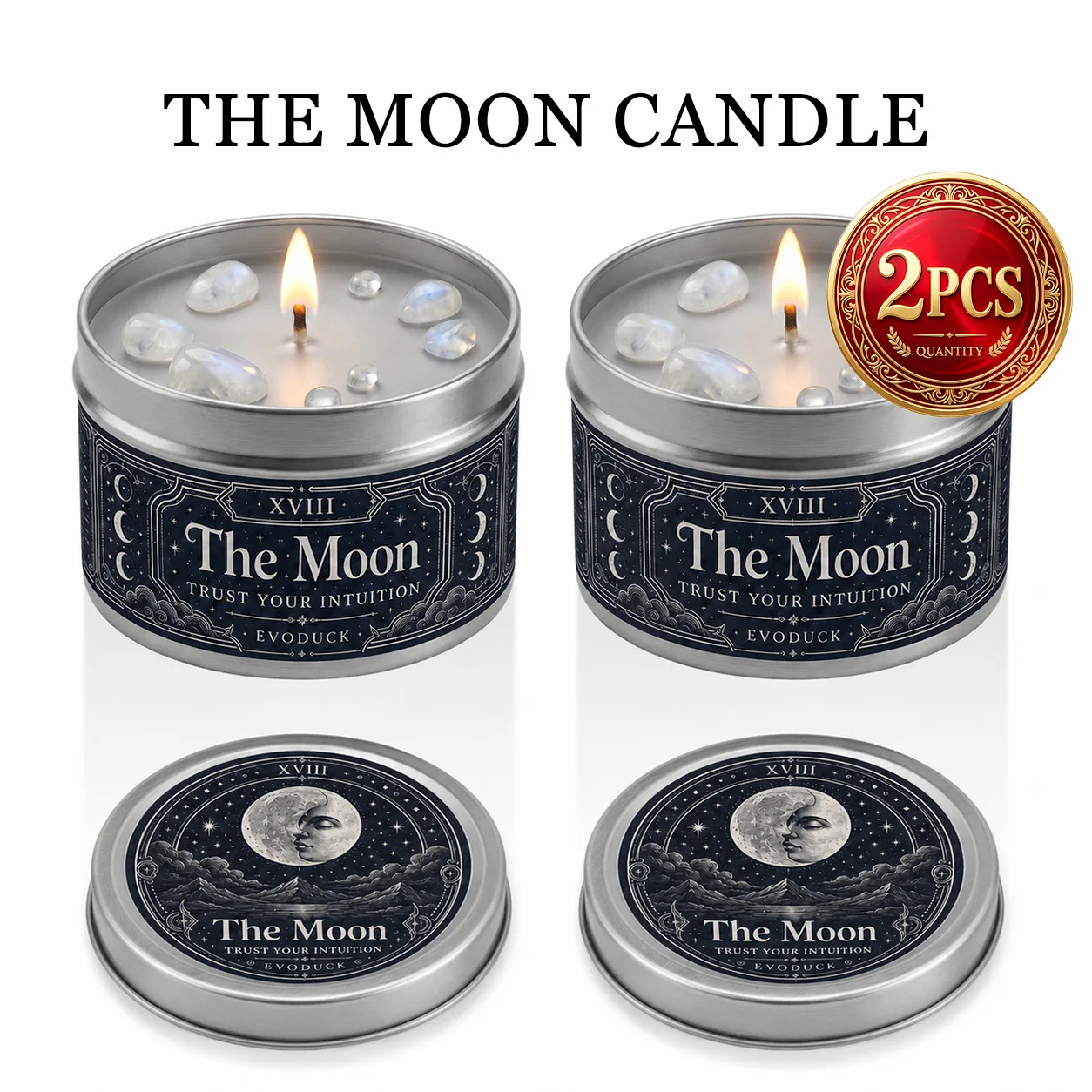 The Moon Tarot Candle with White Crystal Stones, - Image 11