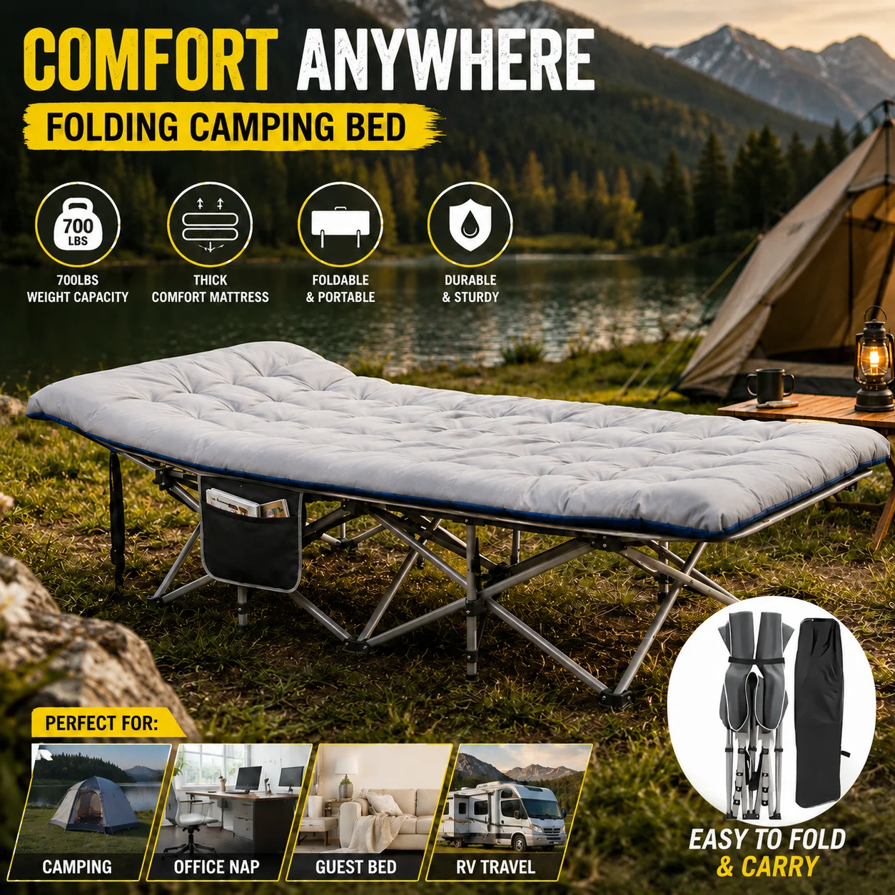 Folding Camping Cot with Thick Padded Mattress - Image 1