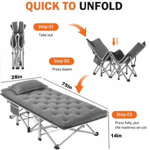 Folding Camping Cot with Thick Padded Mattress - Thumbnail Image 3