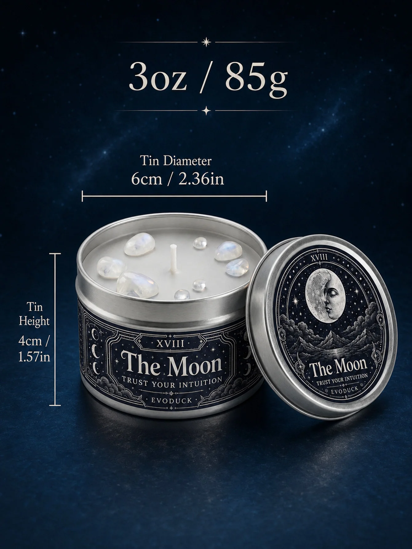 The Moon Tarot Candle with White Crystal Stones, - Image 3