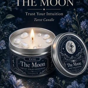 The Moon Tarot Candle with White Crystal Stones,